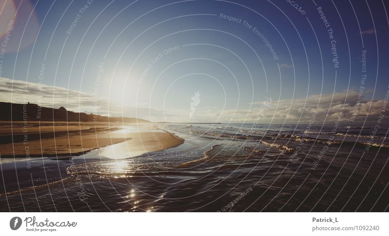 Meerblick Landschaft Sand Luft Wasser Himmel Sonne Sonnenlicht Herbst Nordsee Sehnsucht Wellen Sandbank Wolken blau Blendenfleck Erholung