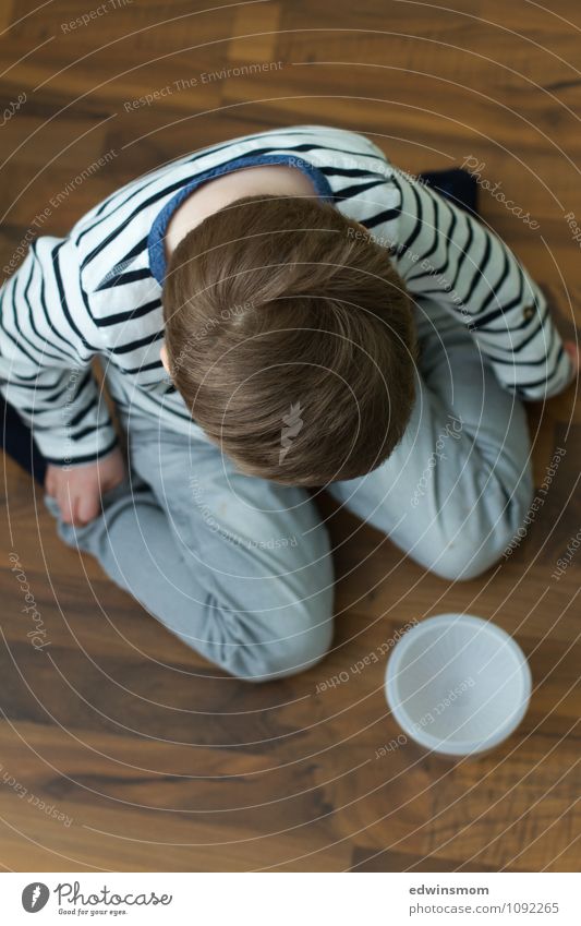 Aus der Vogelperspektive Spielen maskulin Kind Junge Haare & Frisuren 1 Mensch 3-8 Jahre Kindheit blond kurzhaarig bauen Blick sitzen klein rund braun ruhig