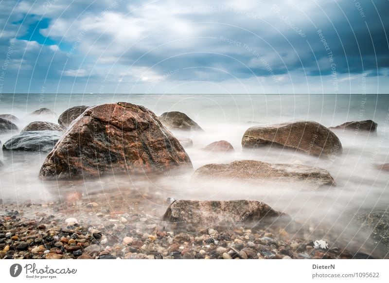 Rocks Natur Landschaft Erde Luft Wasser Himmel Wolken Horizont Wetter schlechtes Wetter Wind Küste Ostsee Meer blau braun schwarz weiß Stein Farbfoto