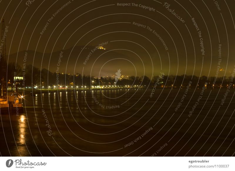 Nebelhafte Nacht Landschaft Wasser Nachthimmel Berge u. Gebirge Siebengebirge Flussufer Rhein Bonn Menschenleer ästhetisch Freizeit & Hobby Stimmung Umwelt