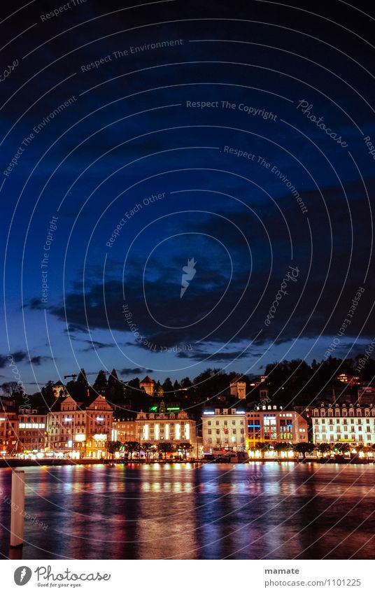 Lucerne by night Ferien & Urlaub & Reisen Städtereise Sommer Stadt blau cityscape destinations Europa illuminated landmark place scene sight Vierwaldstätter See