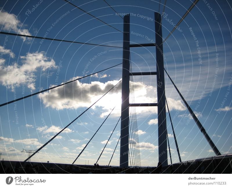 Rügenbrücke001 Drahtseil Tentakel Gegenlicht Wolken Himmel Bauwerk Brücke Stralsund Sonne Straße Sky Verbindung Pylon