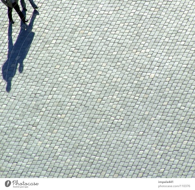 schattendasein I Fußgänger schwarz Bürgersteig Kopfsteinpflaster Spaziergang gehen Platz Fußgängerzone Dresden Verkehrswege Schatten laufen Paar Beine