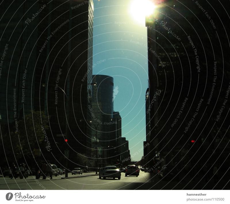 schlucht Montreal Kanada Asphalt Beton Haus Hochhaus Meile Spaziergang Schönes Wetter fahren Verkehrswege Straße street PKW Mensch Himmel Sonne blau