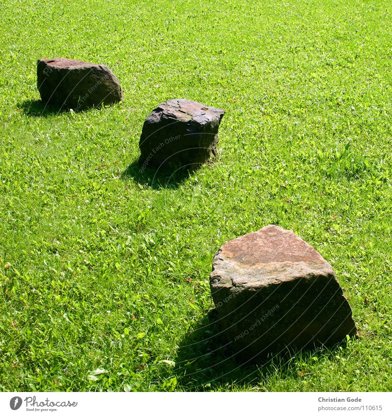 Mini-Stonehenge Wiese grün braun Dinge Garten Park Stein Rasen Schatten Schulhof