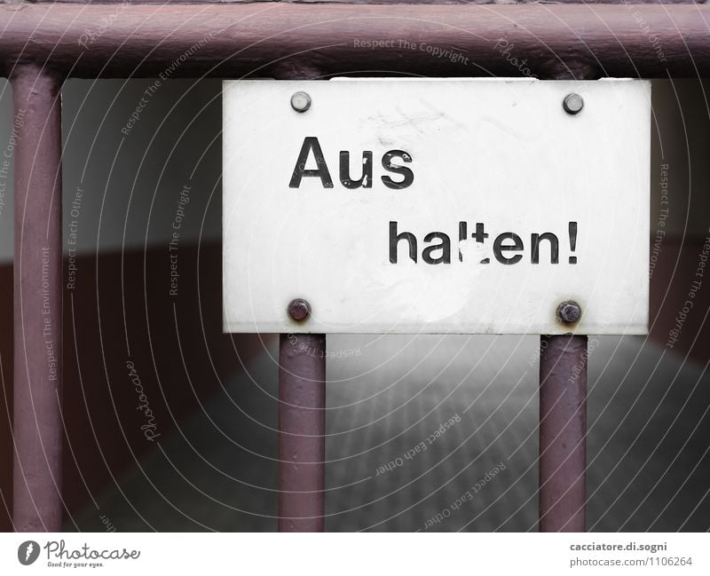 Ausfahrt freihalten Tor Zaun Schriftzeichen Hinweisschild Warnschild Linie außergewöhnlich dunkel eckig einfach lustig trist grau schwarz weiß Neugier