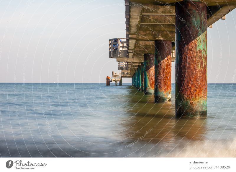 Seebrücke Landschaft Wasser Himmel Wolkenloser Himmel Horizont Küste Brücke Bauwerk Sehenswürdigkeit außergewöhnlich historisch Heiligendamm