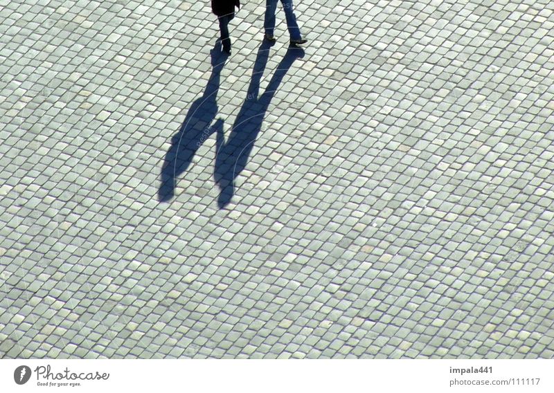 schattendasein V Fußgänger schwarz Bürgersteig Kopfsteinpflaster Spaziergang gehen Platz Fußgängerzone Dresden Verkehrswege Liebe Schatten laufen Paar Beine