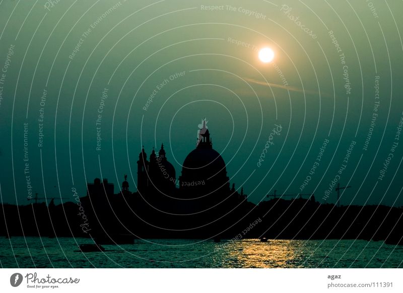 Venedig Abenddämmerung Dämmerung Europa Italien Meer Veneto Sonnenuntergang dunkel historisch Wasser blau Silhouette Skyline mediterran