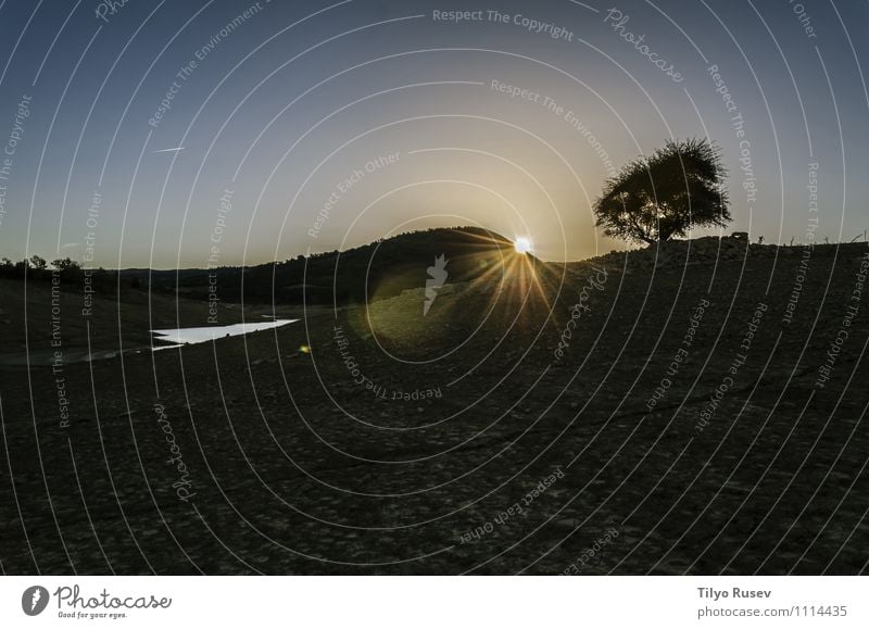 Dunkler Sonnenaufgang schön Natur Landschaft Himmel Baum Platz dunkel natürlich blau schwarz Sonnenuntergang friedlich farbenfroh Licht Stern Spanien Europa