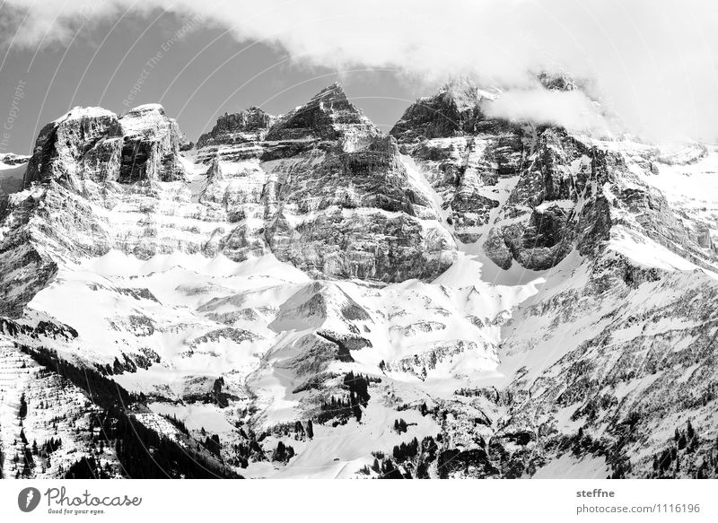 Sommerfrische Frühling Winter Schnee Alpen Berge u. Gebirge Gipfel Schneebedeckte Gipfel Schweiz Kanton Wallis Sport Bergsteigen Klettern dents du midi Felsen