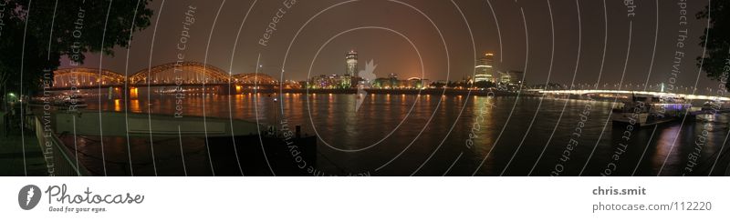 Cologne Köln Panorama (Aussicht) Nacht Promenade Deutschland Skyline Rhein Rheinbrücke Brücke Küste Panorama (Bildformat)