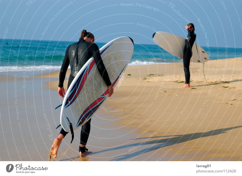 no waves Surfen Wellen Strand Meer Sommer Ferien & Urlaub & Reisen Atlantik Neopren Physik Frau schwarz weiß Ferne Fernweh Sport Freizeit & Hobby Freude Spielen