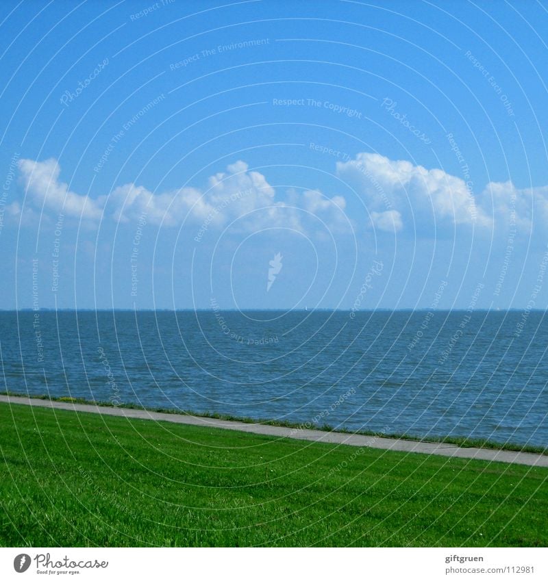 norddeutsche streifenvariation Wolken Meer Strand Küste Wiese Gras grün gestreift Streifen Horizont Sommer minimalistisch Himmel Nordsee Niedersachsen blau