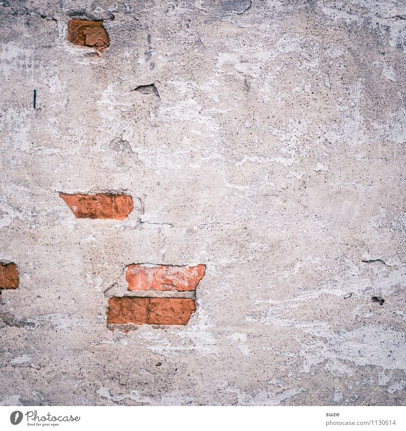 Klinker-Blinker Kunst Kunstwerk Haus Mauer Wand Fassade alt authentisch dreckig kaputt grau rot Verfall Vergangenheit Vergänglichkeit Hintergrundbild Beton Putz