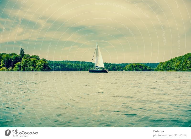 Segelboot auf einem See Freude schön Erholung Ferien & Urlaub & Reisen Kreuzfahrt Sommer Meer Wellen Sport Natur Landschaft Wolken Baum Wald Küste Fluss Verkehr