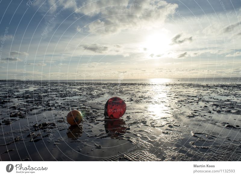 Niedrigwasser Umwelt Natur Landschaft Klima Schönes Wetter Küste Strand Nordsee Wattenmeer Wattwandern Boje weich orange rot Freiheit Freizeit & Hobby Horizont