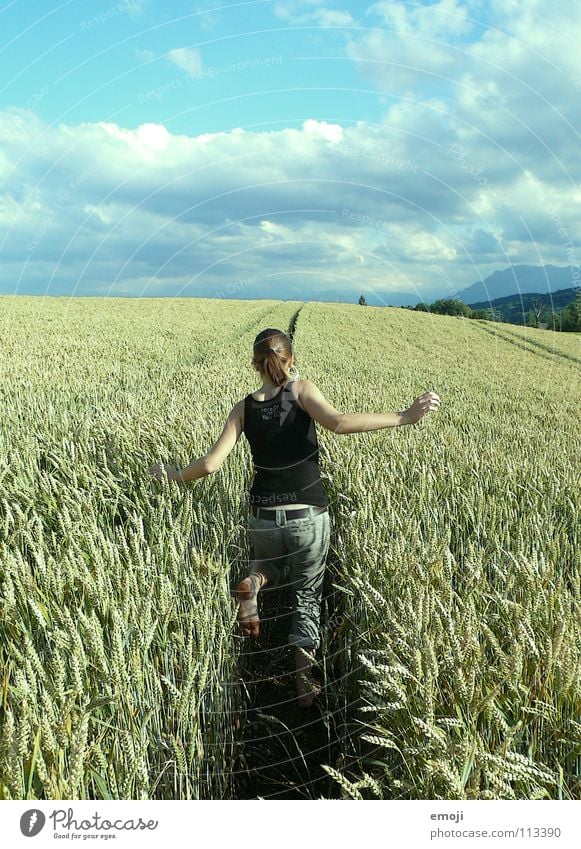 ARSCHANSICHT Ass springen Feld Weizen Weizenfeld Kornfeld Sommer Jugendliche Fröhlichkeit Wolken Gesundheit Spielen Leben live drehen flüchten gedreht