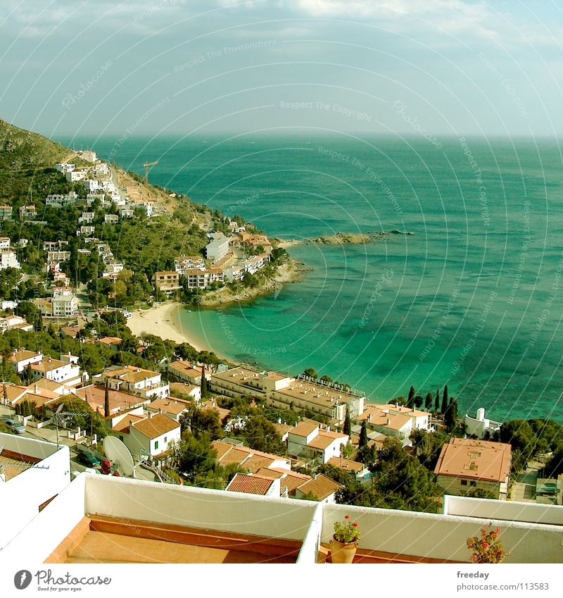 ::: Costa Brava ::: Spanien Wohnung Ferien & Urlaub & Reisen Haus ruhig Süden Physik Hintergrundbild weiß Balkon Romantik Stadt Sommer Hügel Berghang Blume Meer