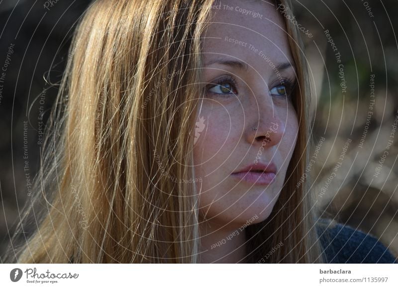 besinnlich feminin Frau Erwachsene Sommersprossen 1 Mensch blond langhaarig Blick träumen schön Gefühle Mitgefühl Traurigkeit Sehnsucht Sinnesorgane Farbfoto