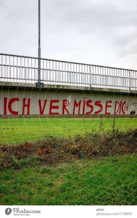 ICH VERMISSE DICH Kleinstadt Stadt Stadtrand Menschenleer Brücke Straße Traurigkeit weinen trist grau grün rot Gefühle Stimmung Zusammensein Verliebtheit