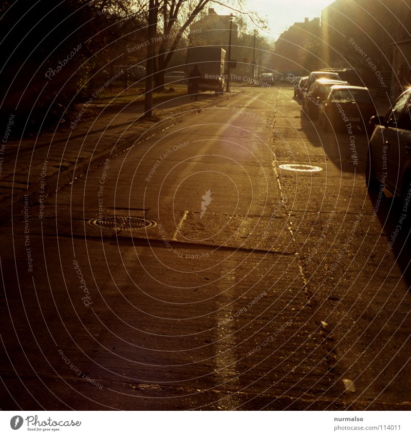 Guter Morgen XIII Beton Licht Sonnenaufgang Arbeit & Erwerbstätigkeit Gegenlicht Schacht parken Physik Stimmung Spuren analog Dia Baum Naht Teer Asphalt Stadt