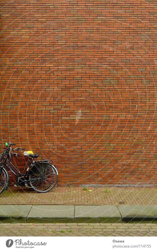 Fahrräder mit PC Cut Wand Mauer Haus Gebäude Fuge Raster Strukturen & Formen Backstein Fahrrad Bürgersteig Verkehr Stein anlehnen parken Straße Architektur