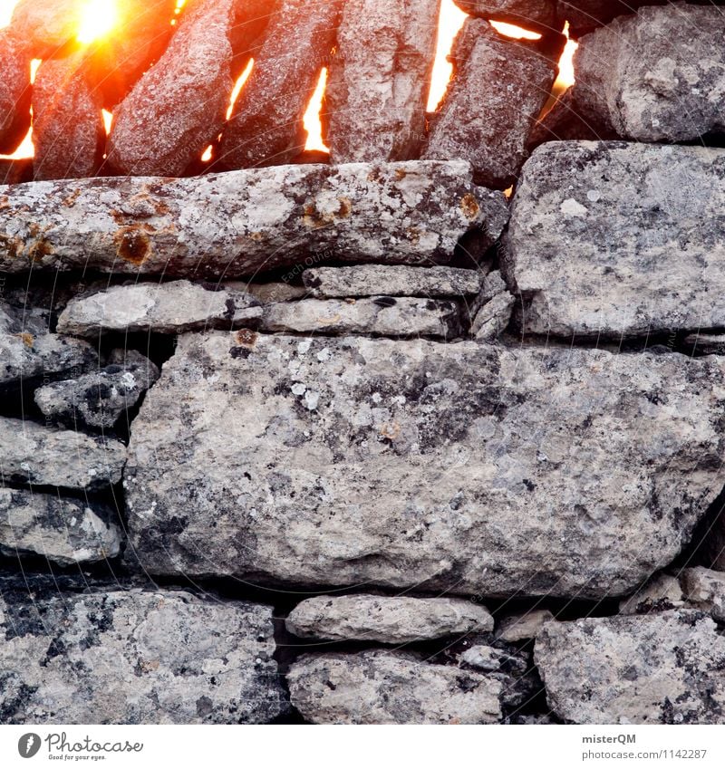 verborgen. Mauer Wand ästhetisch standhaft Mauerstein Mauerreste Historische Bauten fest Stein Sonne Sonnenstrahlen Sonnenuntergang Farbfoto Gedeckte Farben