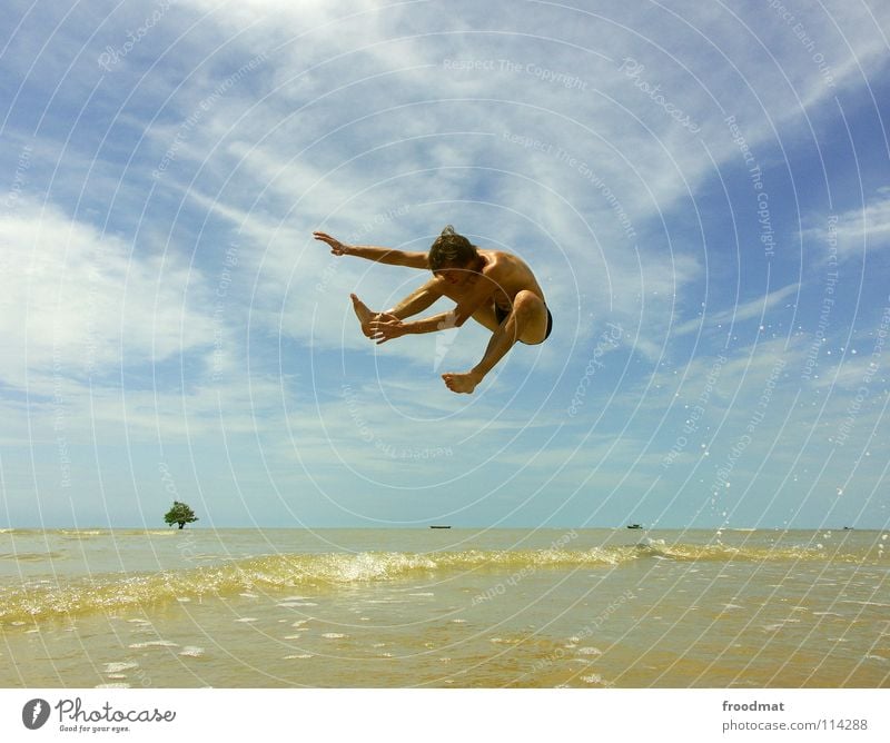 no flying fish Brasilien Strand Meer Palme Ferien & Urlaub & Reisen Lebensfreude Salto gefroren Wasserfahrzeug lässig Luft Ausgelassenheit akrobatisch Tourismus