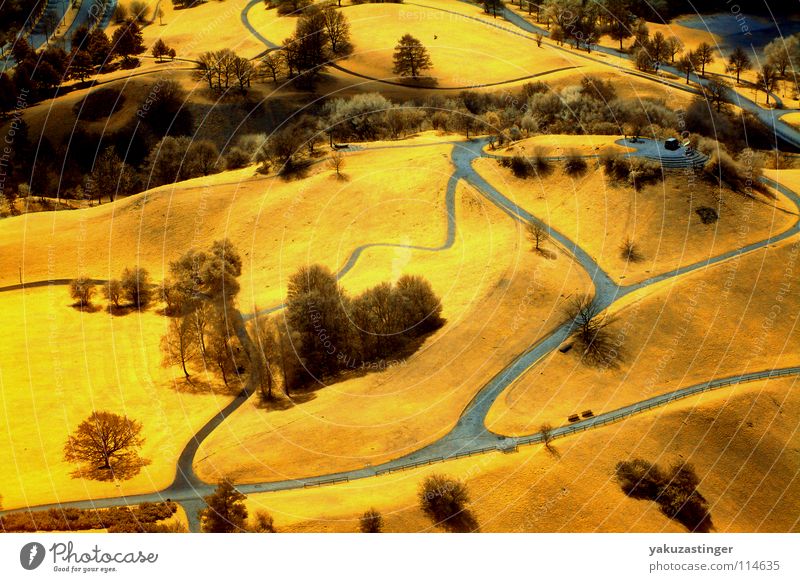 Munich Mountain Infrarotaufnahme Farbinfrarot Hügel München Wiese gelb blau-grau Olympiaberg Olympiapark Park Langzeitbelichtung Channelshifting Kanalmixer