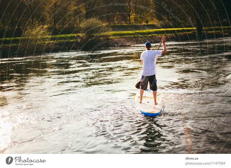 Standuppaddling SUP im Ruhrgebiet Lifestyle Freude sportlich Fitness Erholung ruhig Freizeit & Hobby Ausflug Freiheit Sommer Sonne Sport Wassersport maskulin