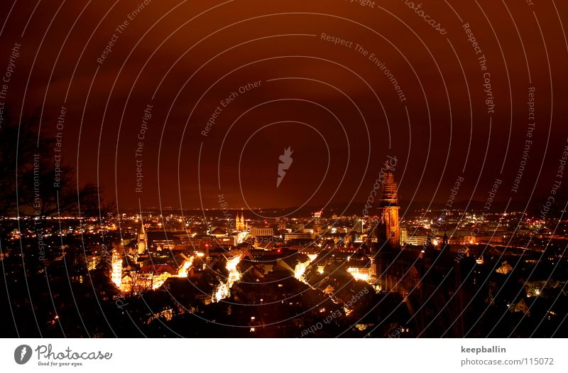 freiburg Stadt Nacht Haus Winter dunkel Himmel Freiburg im Breisgau Licht Lampe Abend Münster Blick