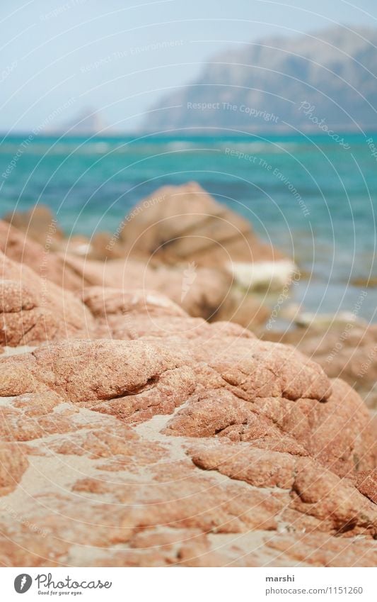 am Strand Natur Landschaft Pflanze Wasser Sonne Frühling Sommer Berge u. Gebirge Bucht Meer Stimmung Reisefotografie Ferien & Urlaub & Reisen steinig rot