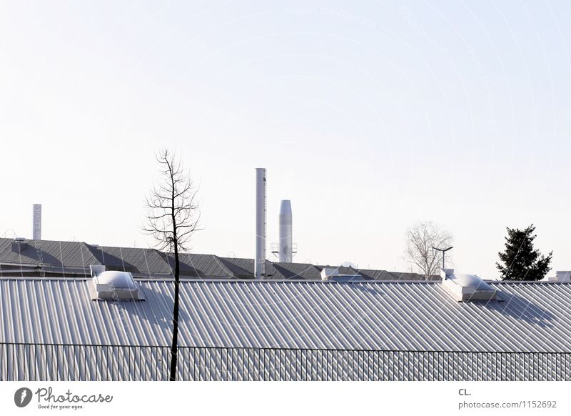 ebenen Umwelt Natur Wolkenloser Himmel Herbst Winter Klima Schönes Wetter Baum Menschenleer Industrieanlage Fabrik Gebäude Dach Schornstein Umweltverschmutzung