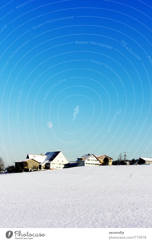 kaltes Blau Winter Dorf Haus ruhig Himmelskörper & Weltall Mond Schnee blau