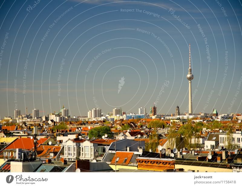 Postkarte aus Berlin Dach Frühling Schönes Wetter Neukölln Hauptstadt Stadtzentrum Wahrzeichen Berliner Fernsehturm Ferne viele authentisch Horizont Stadtteil