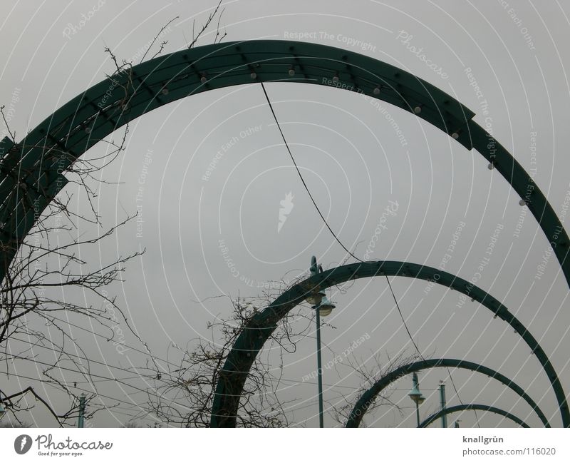 Halbrund Laterne Winterstimmung Brücke Brückenbögen Metall Kabel Dezembermorgen