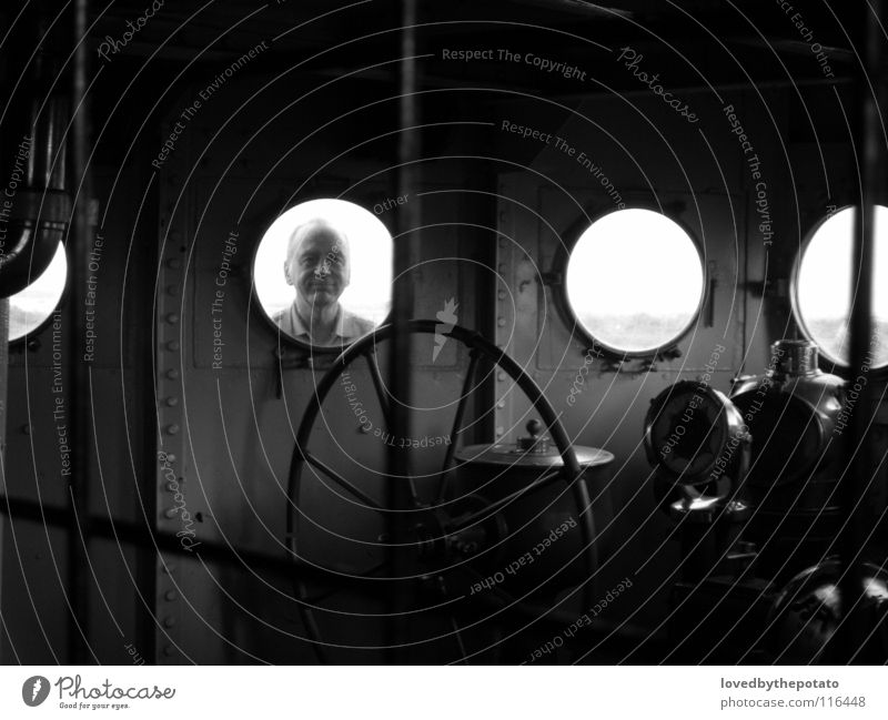 Guguck! Wasserfahrzeug Kompass Schifffahrt Porthole Brücke Schwarzweißfoto USS TEXAS Glass San Jacinto State Park