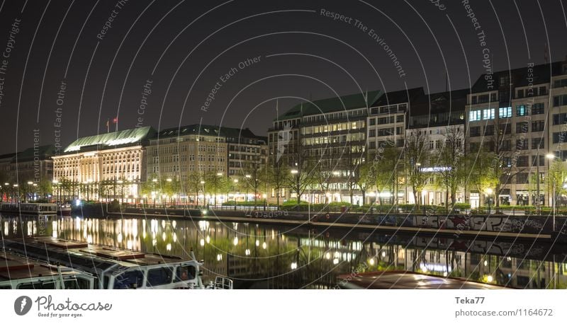 Hamburg Binnenalster Nachts II Ferien & Urlaub & Reisen Sommer See Stadt Hafenstadt Rathaus Sehenswürdigkeit Wahrzeichen Denkmal ästhetisch Außenaufnahme