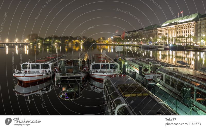 Hamburg Binnenalster Nachts I Ferien & Urlaub & Reisen Sommer See Stadt Hafenstadt Sehenswürdigkeit Wahrzeichen Denkmal ästhetisch Zufriedenheit Farbfoto