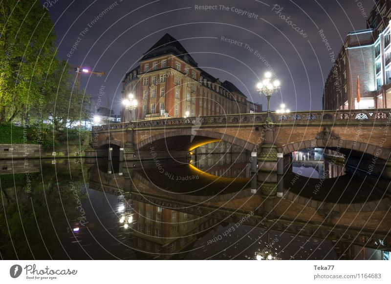 Hamburg Alsterfleet Nachts V Ferien & Urlaub & Reisen Sommer Umwelt Natur Wellen Seeufer Flussufer Stadt Hafenstadt Rathaus Bauwerk Gebäude Architektur