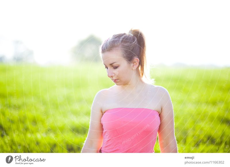 summer feminin Junge Frau Jugendliche 1 Mensch 18-30 Jahre Erwachsene Umwelt Natur Frühling Sommer Schönes Wetter Wiese schön natürlich Farbfoto Außenaufnahme