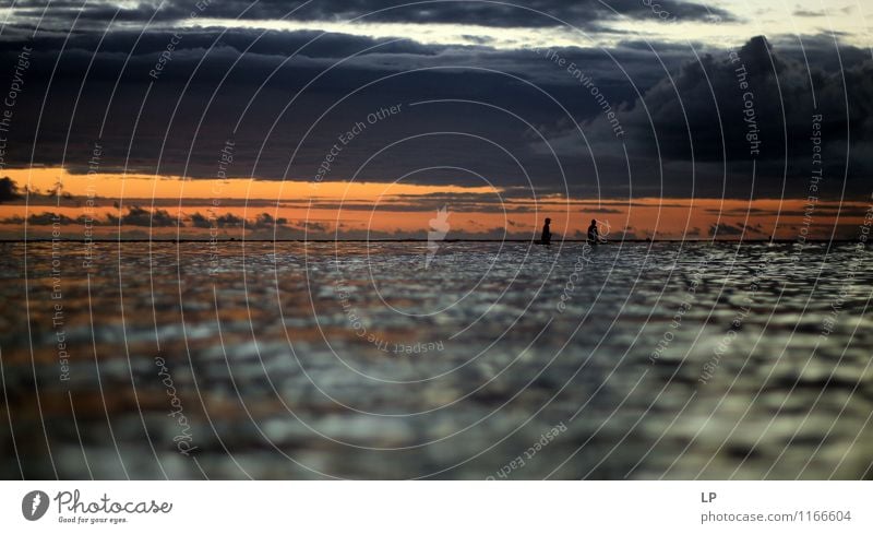 11 Natur Landschaft Urelemente Luft Wasser Himmel Wolken Gewitterwolken Horizont Unwetter groß gold grau orange silber friedlich Gedeckte Farben Außenaufnahme