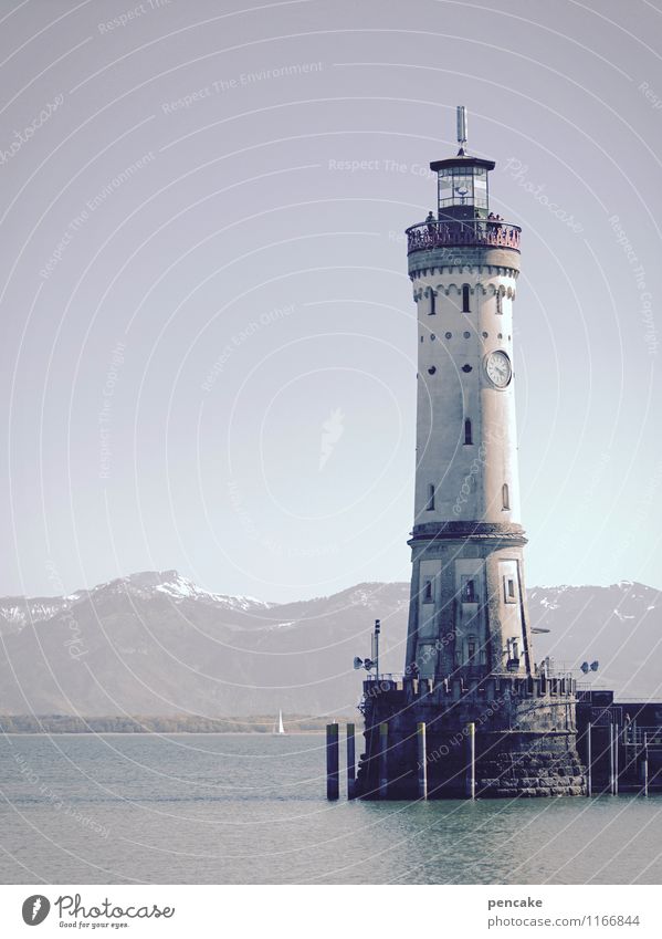 tagwächter Landschaft Urelemente Wasser Frühling Alpen See Bodensee Lindau Leuchtturm Sehenswürdigkeit Wahrzeichen Zeichen Ferien & Urlaub & Reisen leuchten