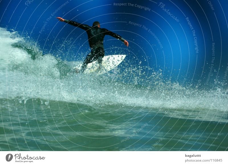 grün blau Surfbrett extrem Wellen Meer Wassersport Horizont Küste Strand Ferien & Urlaub & Reisen weiß mystisch Brandung Umwelt Gefühle Erfrischung Wolken