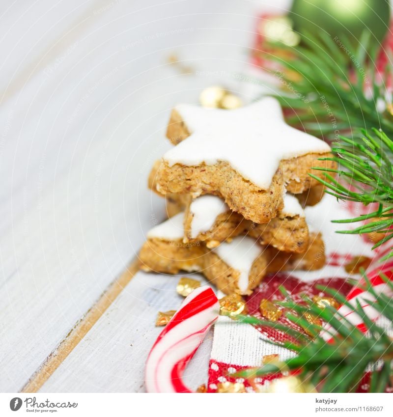 Zimtsterne Weihnachtsgebäck Weihnachten & Advent Dezember Backwaren Jahreszeiten Konditorei Makroaufnahme Tisch Plätzchen Postkarte Winter Zuckerguß Holz