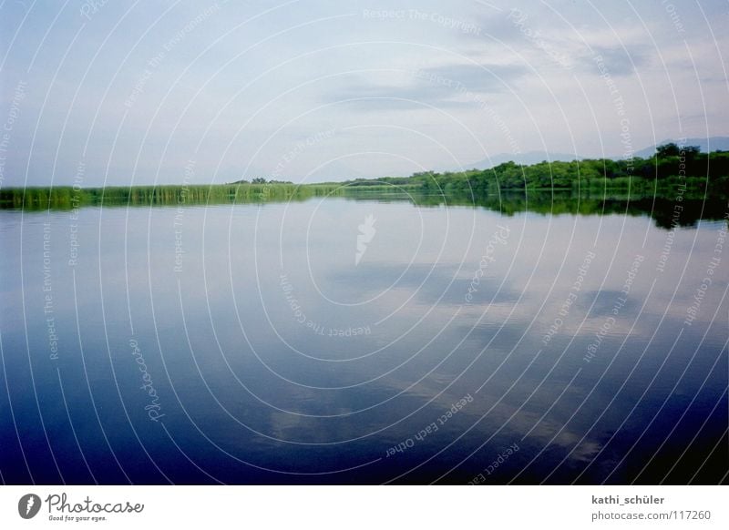 morgens am See Guatemala Mittelamerika Horizont unberührt Fluss Küste Himmel Wasser blau Ferne Natur