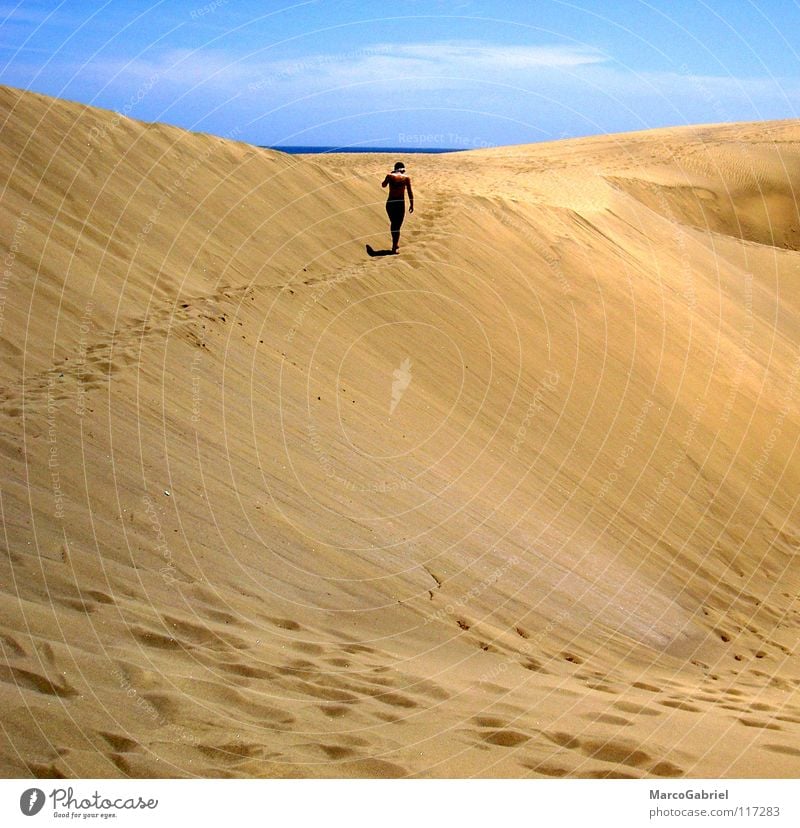 Hinter dem Horizont Fußspur Meer Ferien & Urlaub & Reisen Erreichen Erde Sand Stranddüne Spuren Blauer Himmel nicht aufgeben Ziel