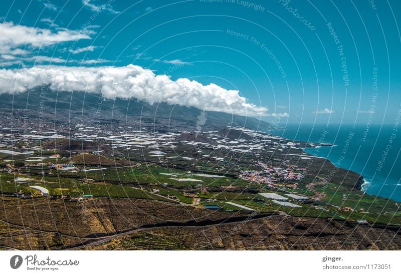 La Palma - Isla del Amor Kanaren Stadt Hafenstadt Haus blau braun mehrfarbig grün weiß Aussicht Wolken Berge u. Gebirge Landschaft oben Meer Meeresküste