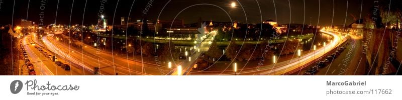 Saarbrücken bei Nacht Stadt HDR Vollmond Saarland Autobahn Panorama (Aussicht) Verkehrswege Deutschland Brücke Leben Fluss Panorama (Bildformat)